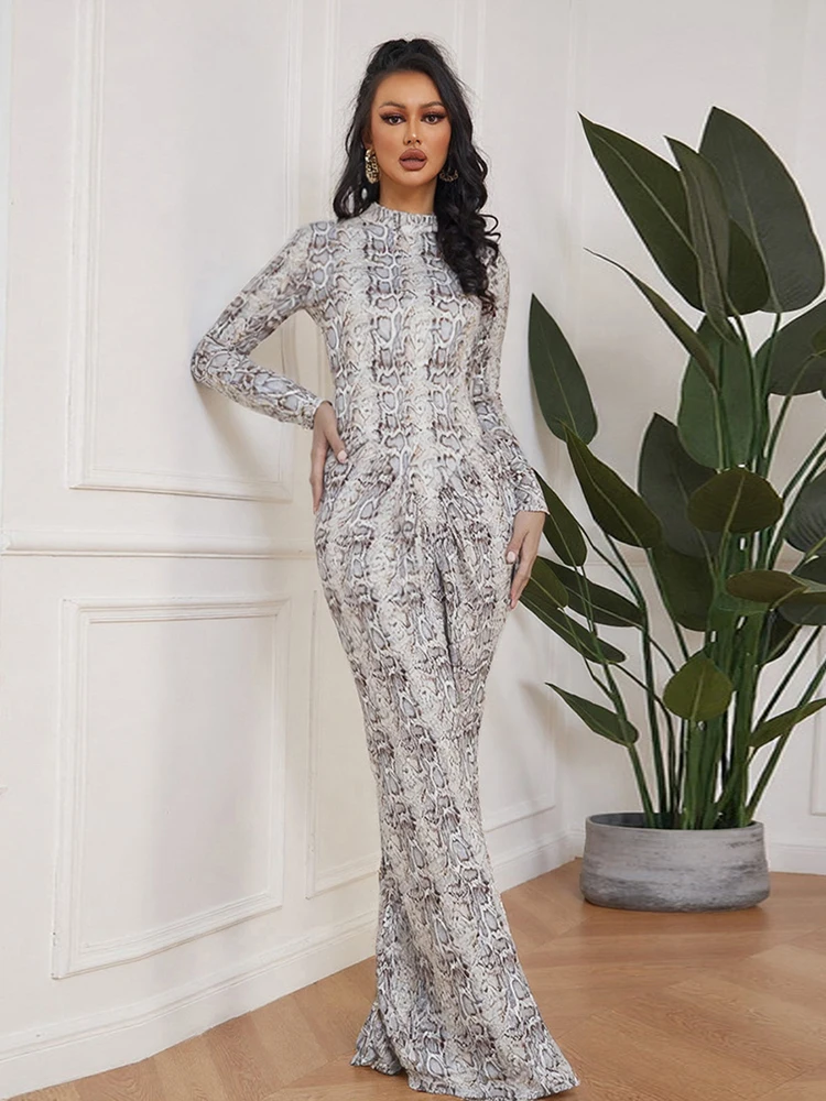 와티웨어 레오파드 무늬 긴 원피스 여성 가을 트렌드 터틀넥 풀 소매 높은 스트레치 스트리트 와일드 스타일 우아한 베스티도