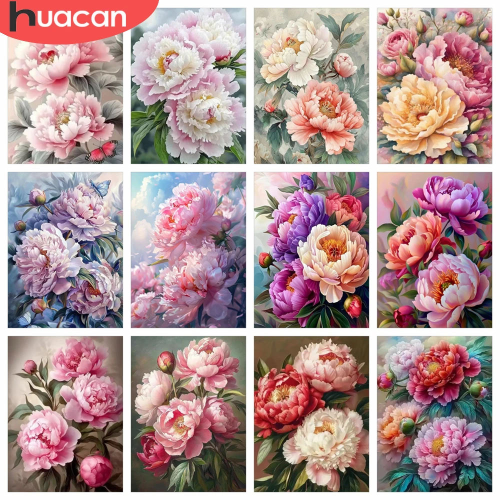 HUACAN Diamantmalerei Neuheiten 2026 Pfingstrosen-Blumen-Kunst Strass 5D DIY Wohndekor-Artikel Diamant-Mosaik Rosen-Blumenmotiv