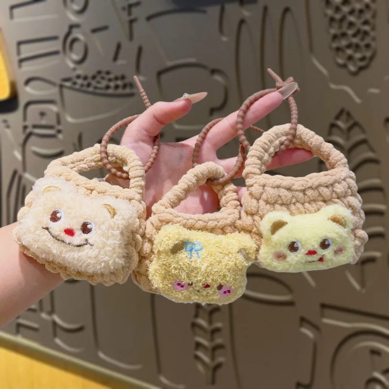 Cute Fluffy Doll Hand-knitted Lick Tongue Blush Butter Bear Coin Wallet Keychain Storage Bag Squinting Eyes Capybara Key Chain