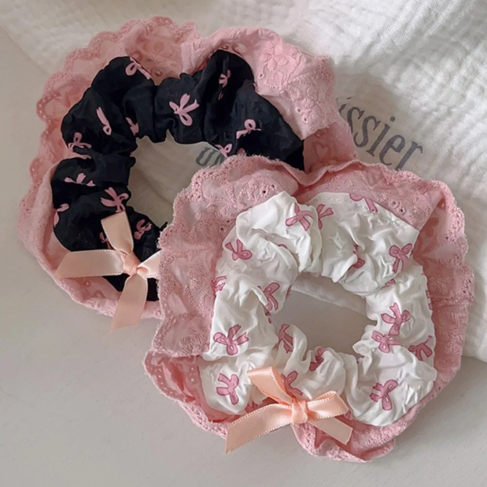 

French Style Lace Scrunchies Embroideried Temperament Women Hair Scrunchies Double Layer Ponytail Holder Oversized Hair Ropes