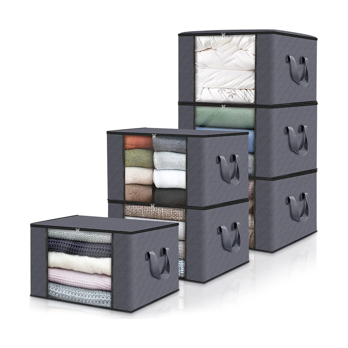 

Big Storage Bags, 6 Pack Closet and Storage, Clothes Foldable Storage Bins with Reinforced Handles