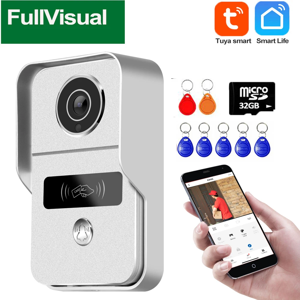 Fullvisual 1080p Tuya Smart Wifi Wireless Video Doorbell Camera Video Intercom Outdoor RFID Unlock Station Poe ID Card Record