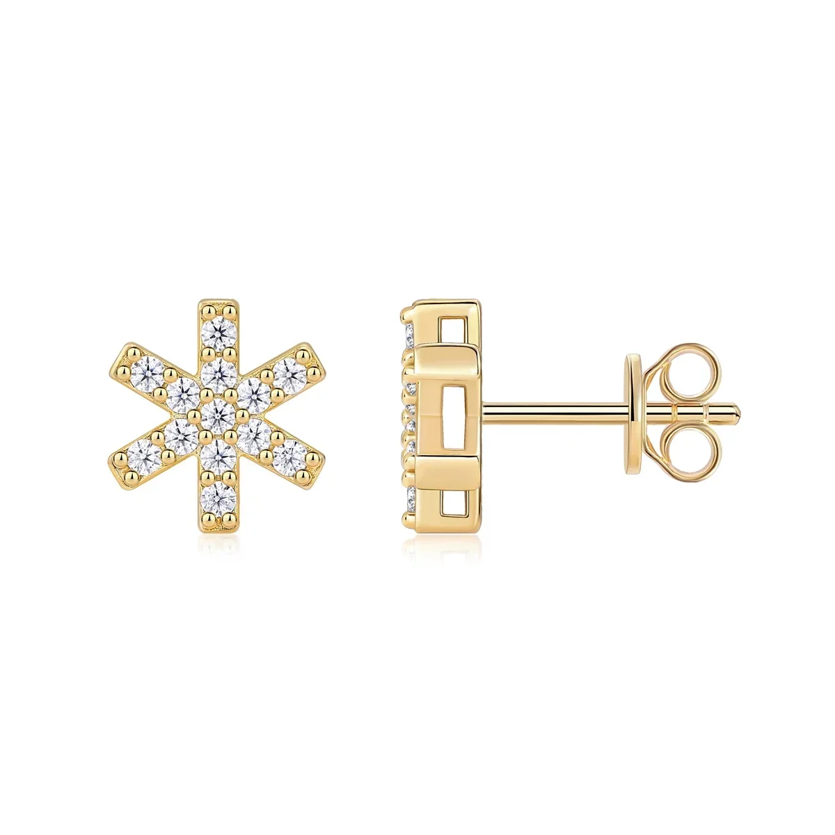 

18K Gold Plated Snowflake Stud Earrings, 925 Sterling Silver with Sparkling Moissanite, Elegant Design - Perfect Christmas Gift