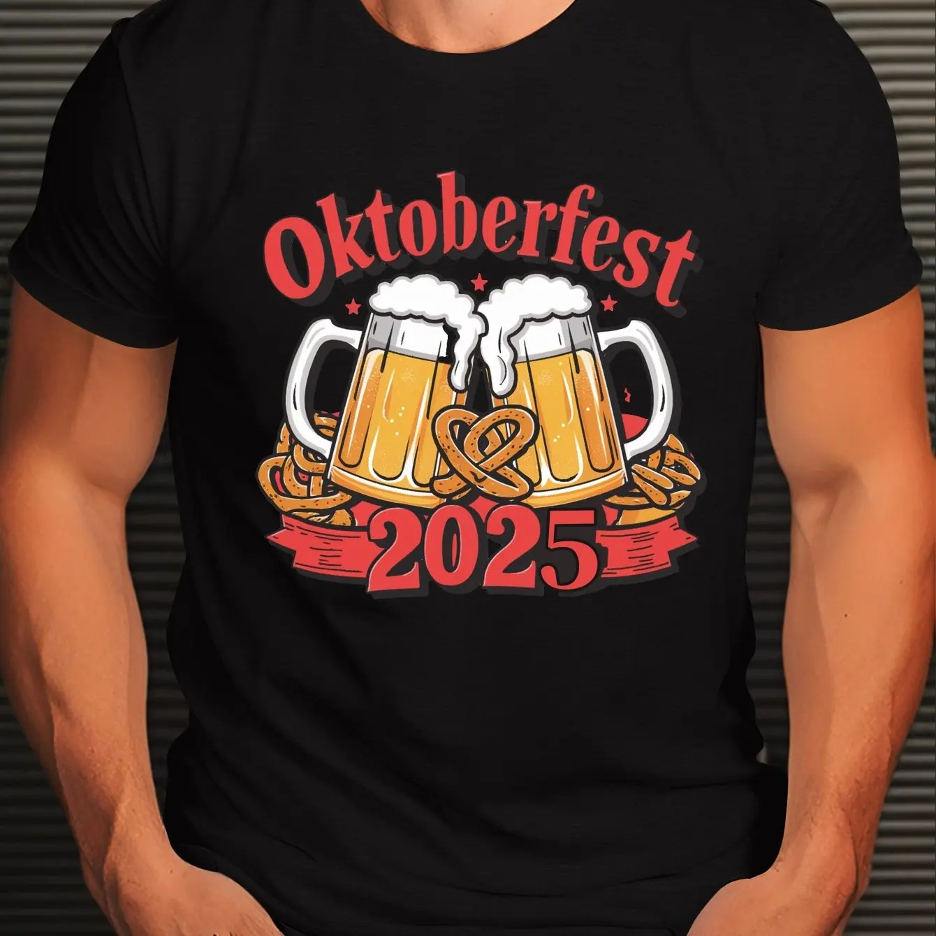 Camiseta de Oktoberfest 2025 para hombre, camiseta informal con gráfico de cerveza Pretzel, cuello redondo, manga corta, camiseta de verano, mezcla de poliéster blanco, ropa para hombre