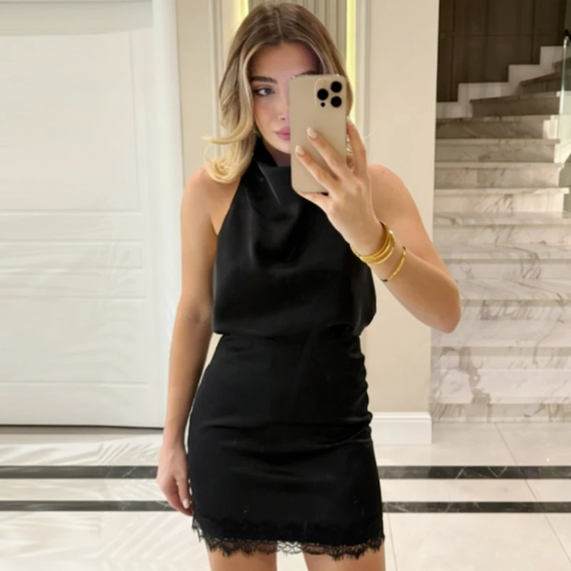 HXAO Satin-Spitzenrock, Shorts, Damenrock, sexy Mini-Culottes mit hoher Taille, eleganter Bleistiftrock, Hose, Damenmode, Party, Culottes – Detail 9