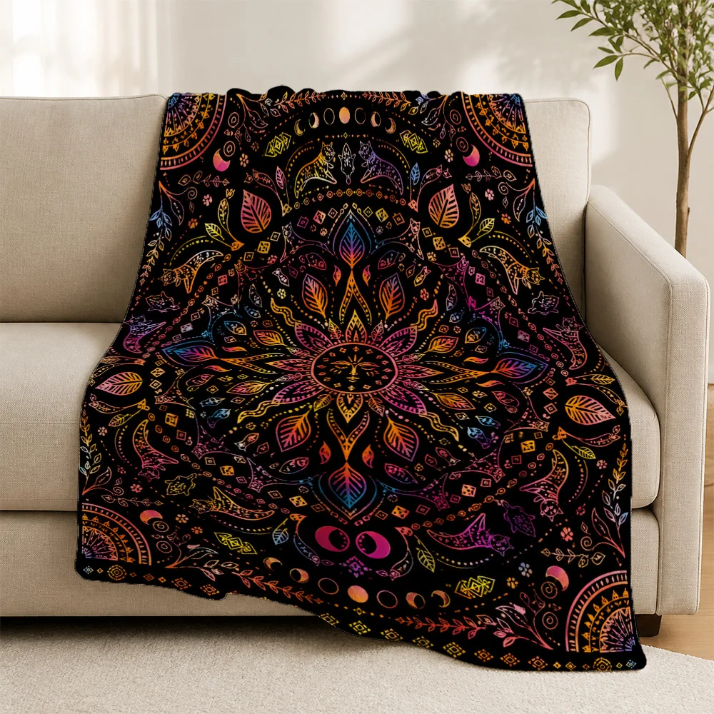 Bohemian Mandala Throw Blanket for Sofa Living Room Boho Decor Ethnic Tribal Pattern Cozy Couch Home Accent Art
