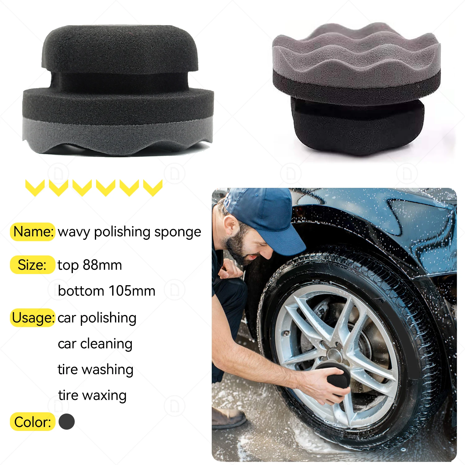 4' Car Waxing Sponge Polishing Pad Hexagonal Grip Applicator Tire Wax Pad For Car Detailing Coating Wheel Shine Cleaning Washing