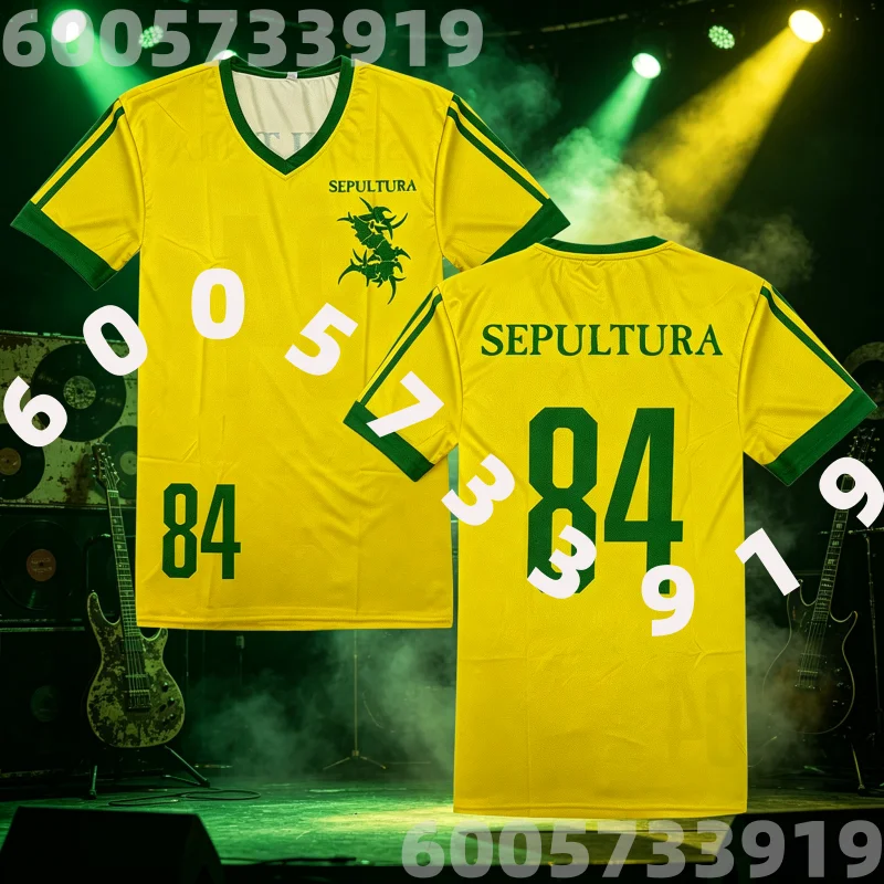 Metal Band Sepultura 84 Football Jersey Short Sleeve Men's Women's Tee Unisex Streetwear V-neck T-shirt Print Family Kids Tees