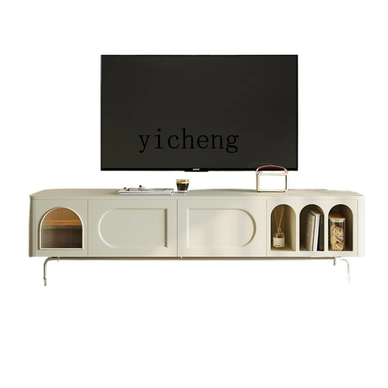 ZF TV Cabinet White Cream Style Living Room Home Tea Table Combination Storage Locker Small Apartment