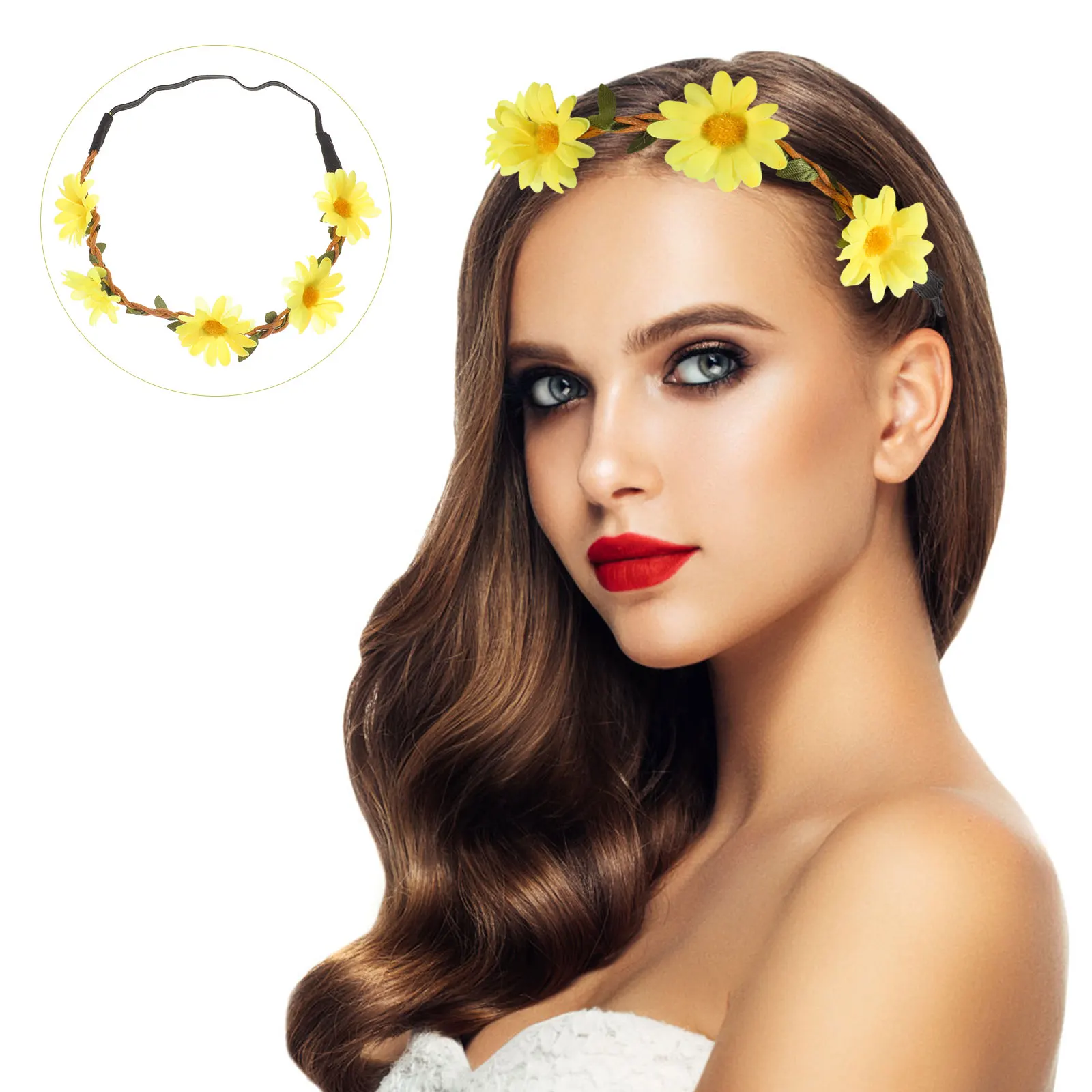 

10 Pcs Girl Headbands Artificial Flower Flowered Women Daisy for Wedding Decorate Headpiece Bulk Yellow Child
