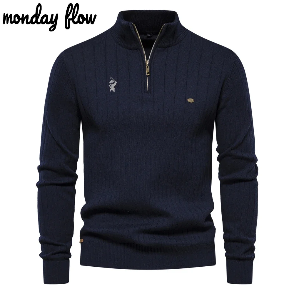 Monday Flow Men's Sportswear! Fall! Simple Luxury Knitted Sweaters, Warm, Golf, High Quality Fabrics, Solid Colors New!