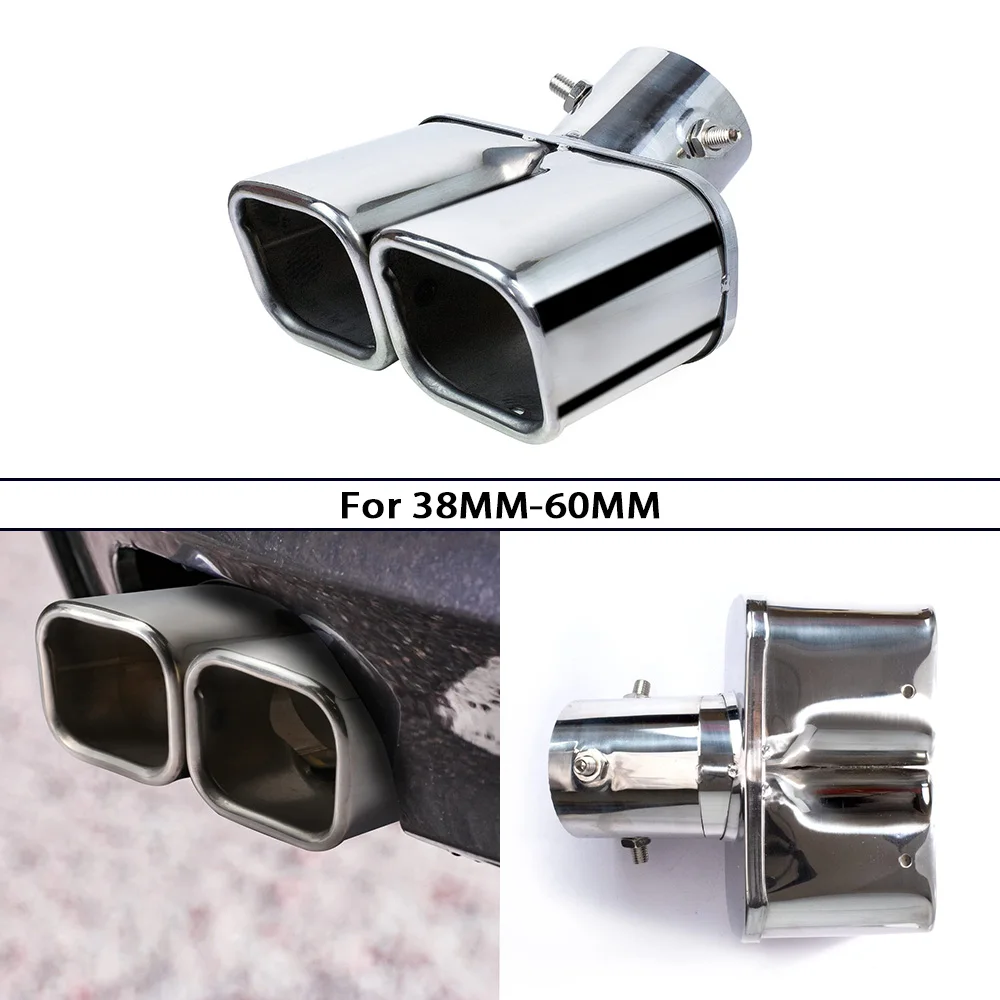 

Stainless Steel Car Exhaust Tail Pipe, Double Outlet Square Mouth, Silver, 1.5"-2.36" Tips, 38MM-60MM Muffler