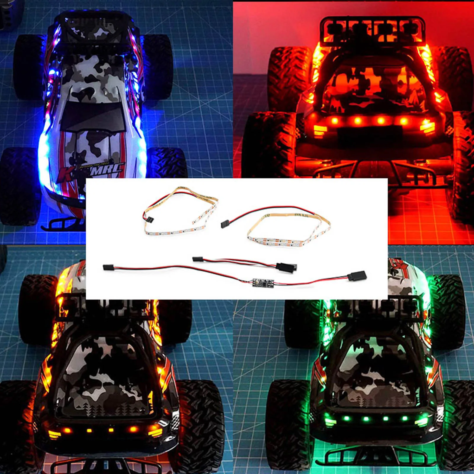 4-Color RC LED Light Strip for Traxxas TRX4 Axial SCX10 Crawler Car Truck, Red Blue Green Orange Decor Lights, Easy Installation