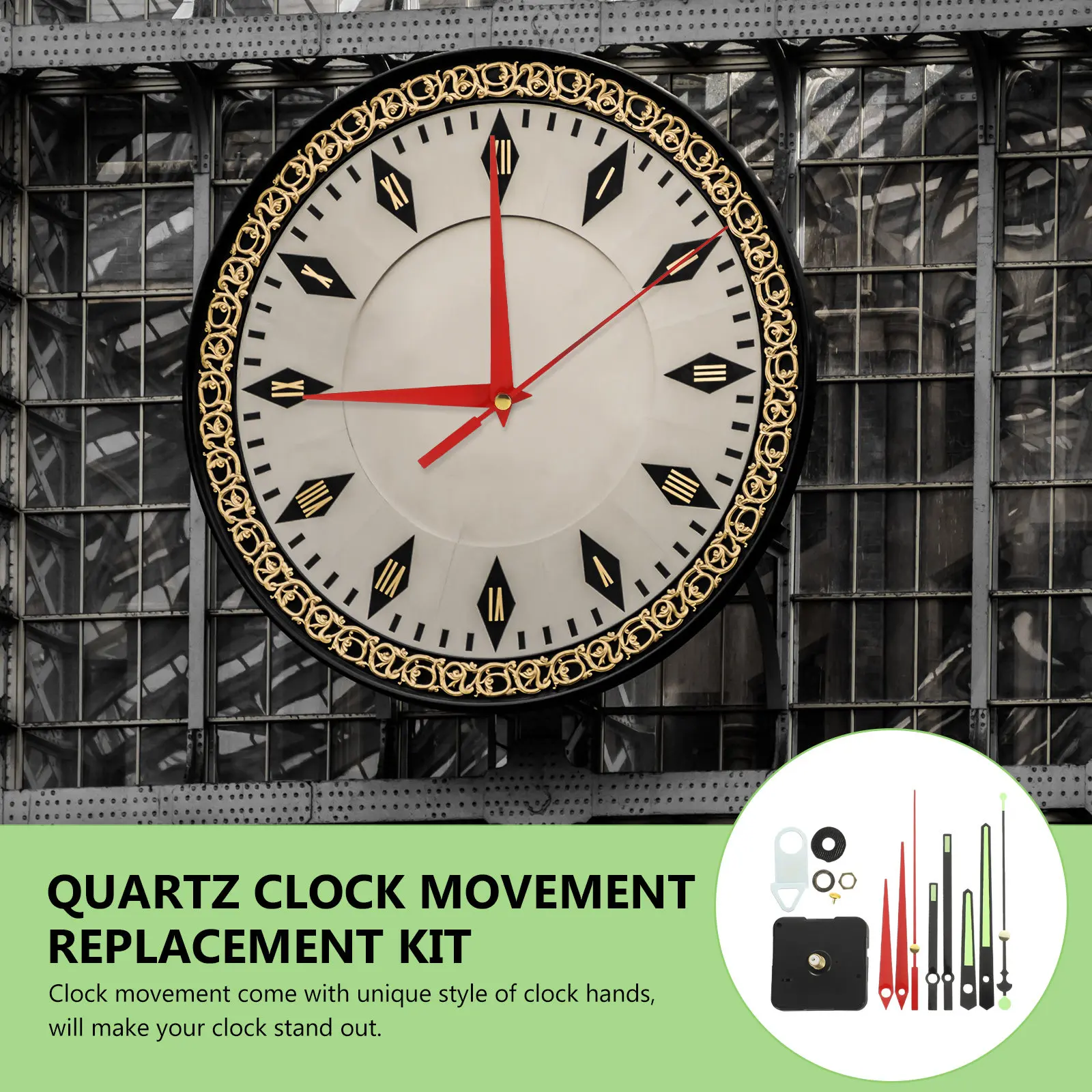 1Set Clock Hands and Motor Kit Quartz Clock Movement Replacement Silent Mechanism Long Shaft Battery Operated for DIY Repair