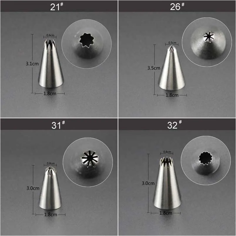 Kleine Edelstahl-Dekorationsdüsen Spritztüllen Konditorei-Spitzen Fondant Tortendekoration Zuckerguss-Werkzeuge Backzubehör – Detail 6