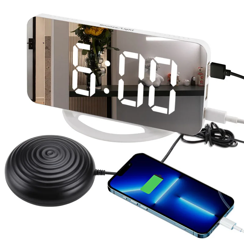 Multifunctional LED Vibration Alarm Clock USB Charging Plastic Electronic Single-sided Mirror Digital Clock
