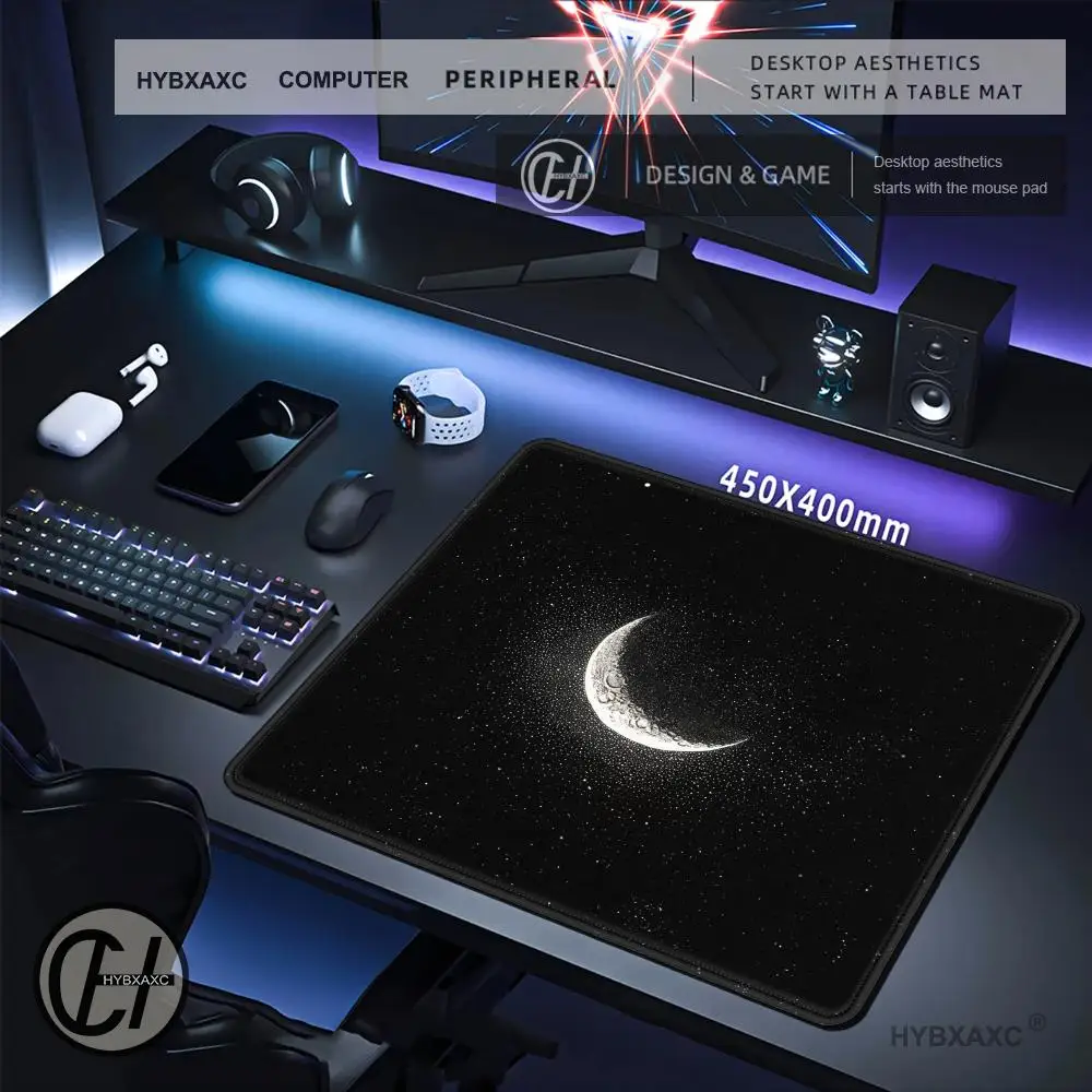 HYBXAXC Moon Phase Small Mouse Pad Set, Black and White Starry Sky Gaming Desk Mat, Non-Slip Rubber, Office, Space Lover Gift