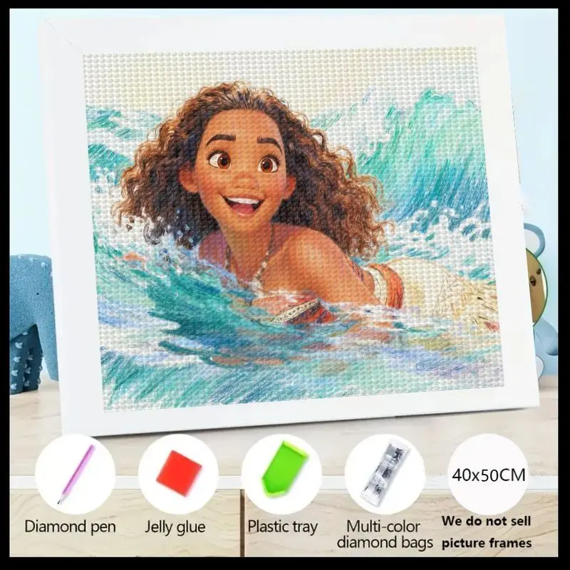 

1 шт. 5D DIY Полный дрель Набор для алмазной живописи, набор для рукоделия с хрустальным драгоценным камнем и персонажем мультфильма Диснея Моаны на океанской волне, Be