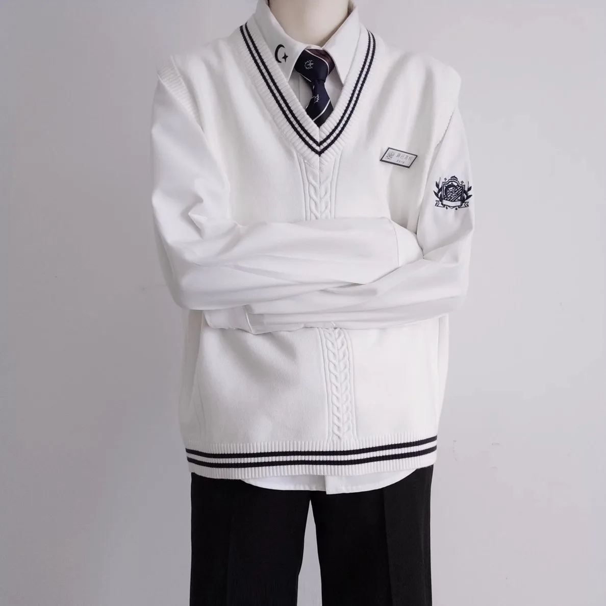 

Свободный вязаный жилет-свитер осень-зима Sle No Sve High School orm Верхняя одежда в полоску Faionable Casual Urban M