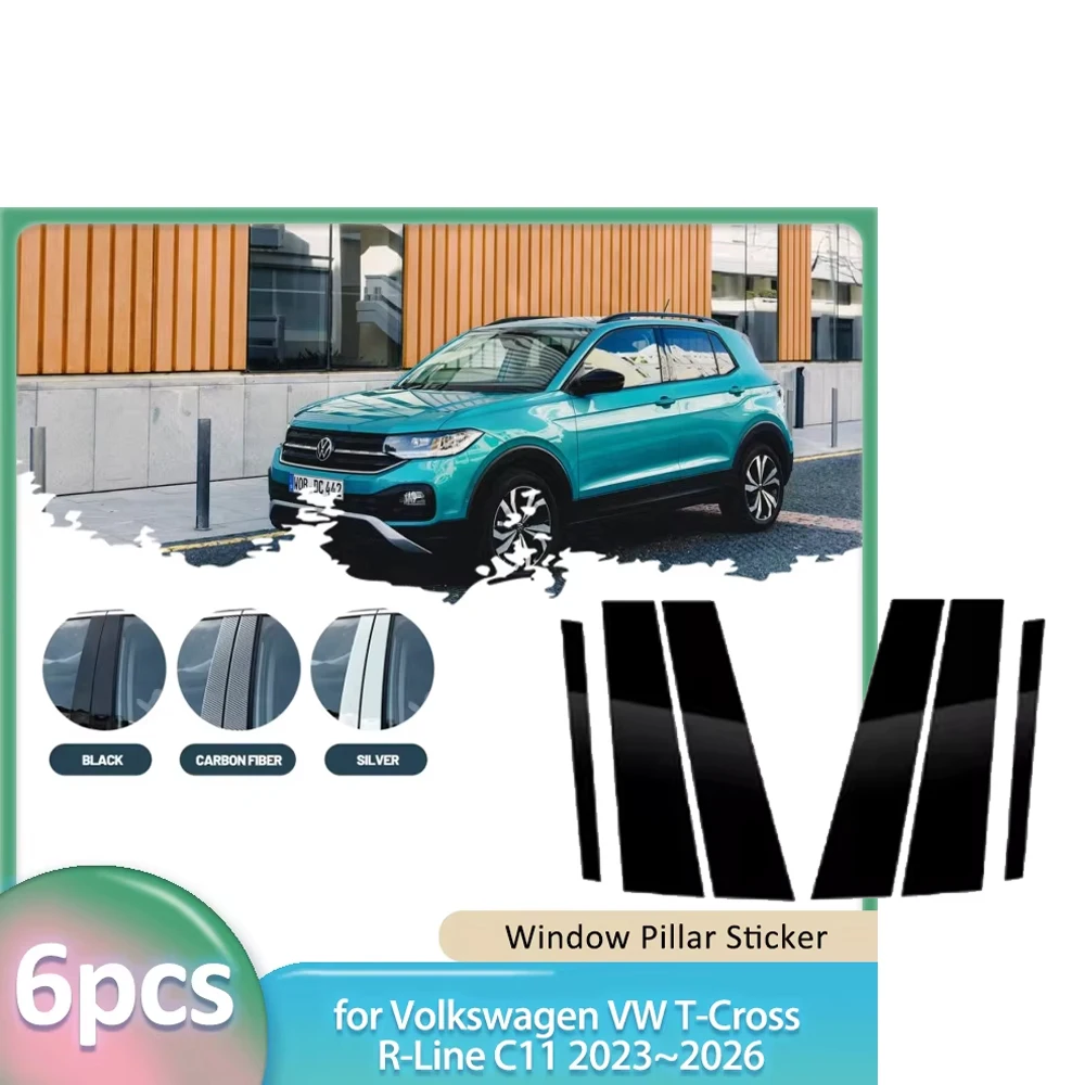 

Наклейка на окно для Volkswagen VW T-Cross R-Line C11 2023 ~ 2026, углеродное волокно, автомобильная крышка стойки B C, дверная часть, аксессуары