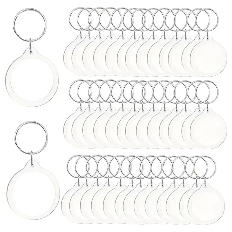 Pendant Picture Frame Keyrings Round Blank Photo Insert Keychain For DIY Craft Acrylic Photo Frame Keyring Holder Eco-Friendly