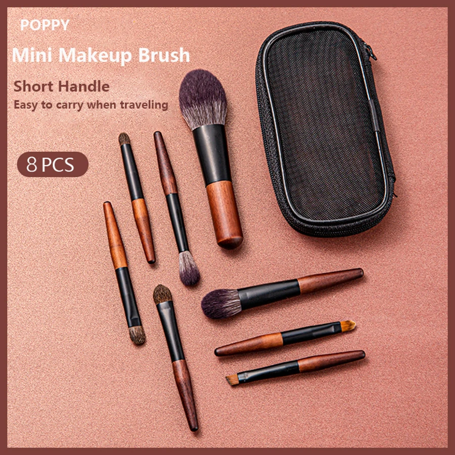 8pc Mini Travel Portable Makeup Brushes Set Make Up Kit Eyeshadow Powder Eyebrow Blush Face Brush Animal Hair High Quality Brush