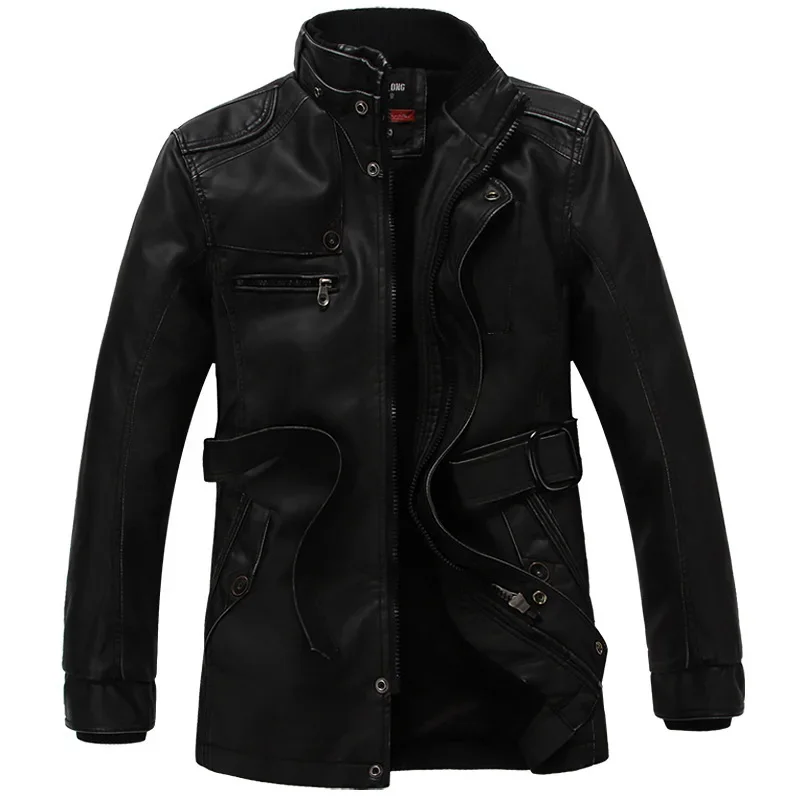 

Men's Brand Design PU Jacket Fashion Leather Long Jacket Men New Casual Vintage Blazer Winter Thick Motorcycle Biker Coat Male