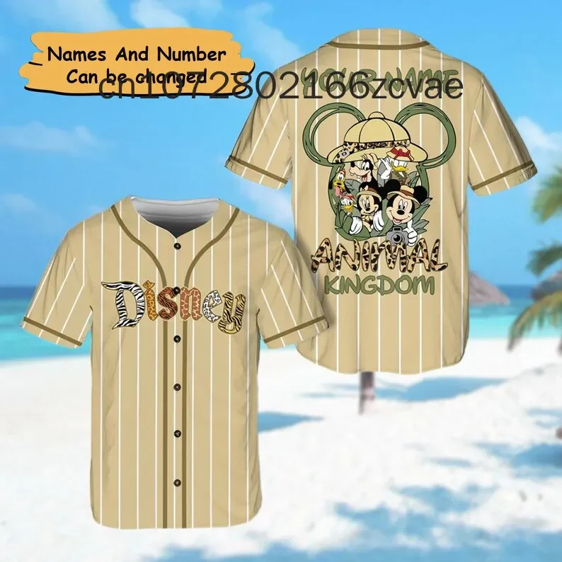 2024 New Disney Safari Baseball Jersey Street Fashion Customized Name Men\'s and Women\'s Children\'s Short sleeved Baseball Shirt