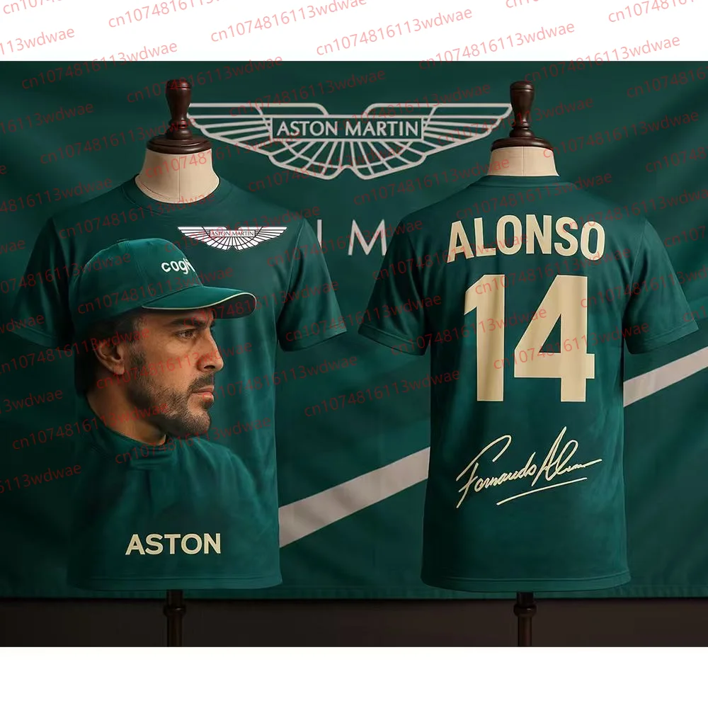 Camiseta Aston Martin para hombre, camiseta de manga corta para motocicleta, traje de carreras Fernando Alonso 14, camiseta con firma de seguidor de edición especial