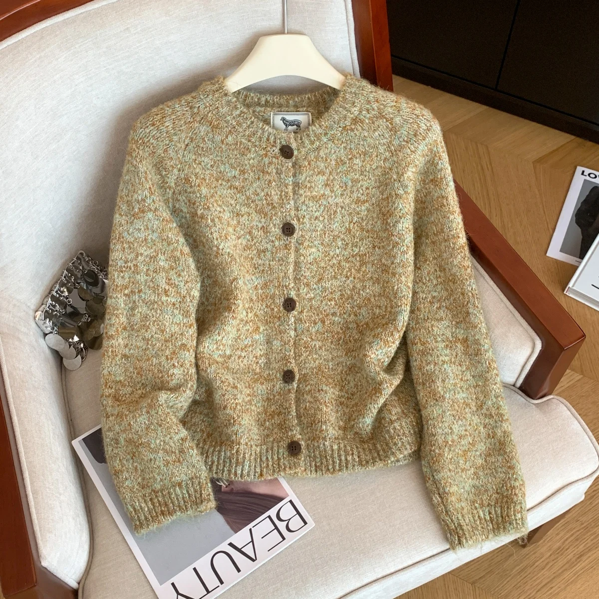 

Женский кардиган, свитер, винтажный элегантный джемпер 2000-х годов, вязаный кашемировый свитер с длинными рукавами и круглым вырезом, осенне-зимняя модная одежда 2025