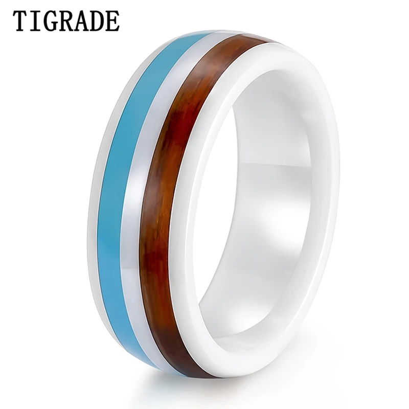 Tigrade Ceramic Rings Wedding Engagement Men Women Ring White Rings Smooth Dripping Glue and Wood Inlaid Fashion Jewelry Anneaux