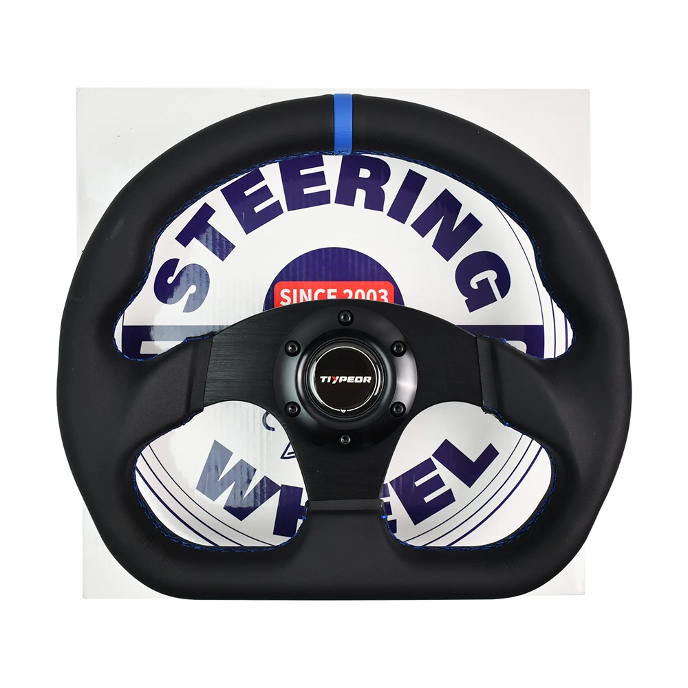 TIYPEOR 320mm Classic Steering Wheel Flat Leather Blue Interface Drift Simulation Sports Steering Wheel With 5mm Bracket