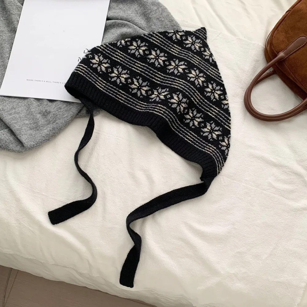 

Retro Bohemian Turban Knitted Triangle Headscarf Vintage Warm Apron Wrap Printed Shawl Hip Scarf Streetwear