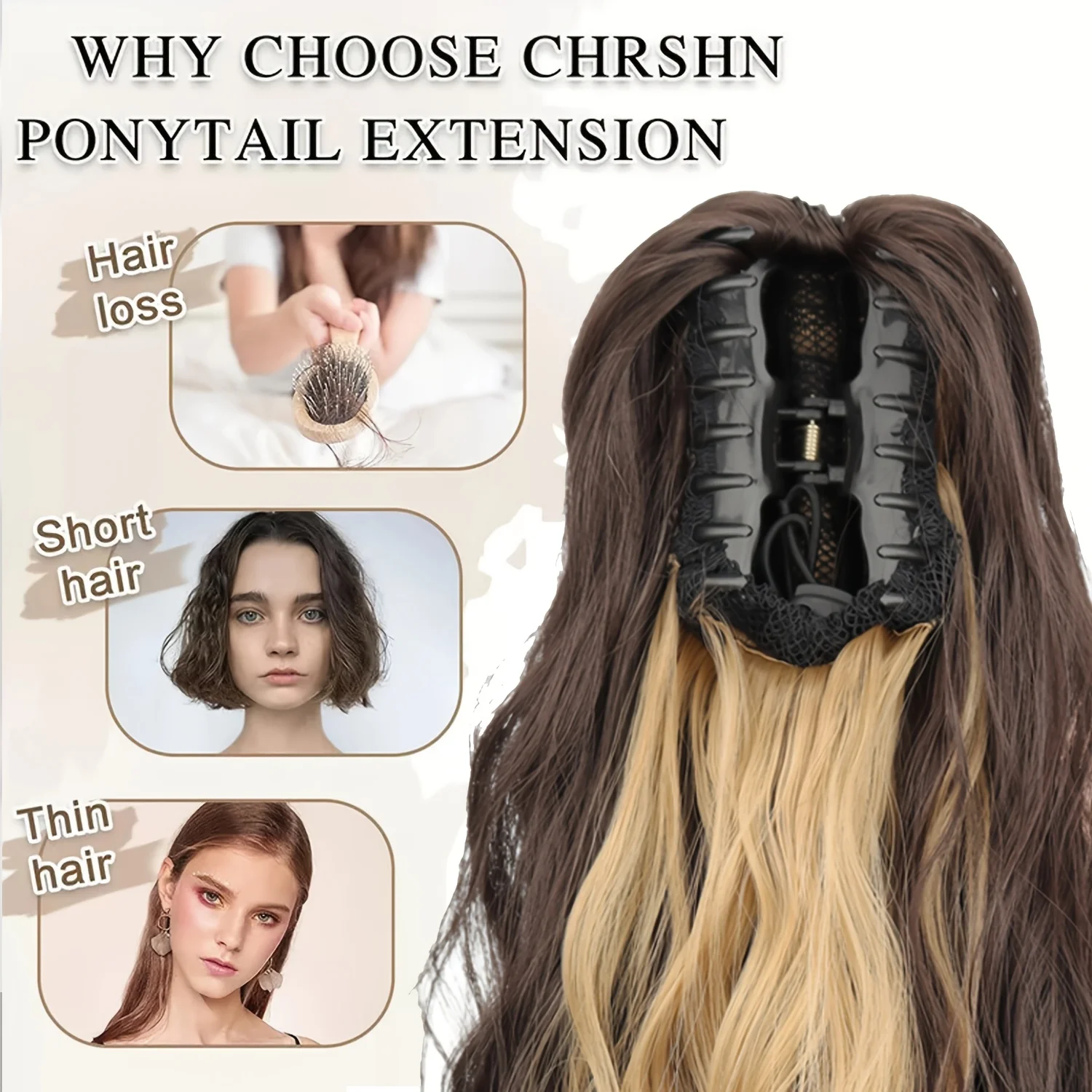 Blonde Claw Clip Ponytail 16Inch Natural Wavy Pony Tail Clip In Hair Extensions Thick Ponytail Hairpiece for Women Daily Use image 2