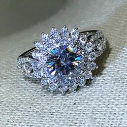 Squisiti fedi nuziali Color argento per le donne moda di lusso intarsiata con pietre di zircone bianco anello di fidanzamento per feste gioielli