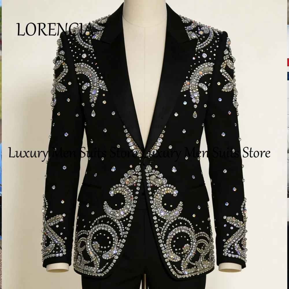 

Элегантные костюмы с кристаллами для мужчин, 2 предмета, сверкающие смокинги с бриллиантами, наряды для свадебных вечеринок, индивидуальный пошив, пиджак и брюки, свадебный костюм для женщин