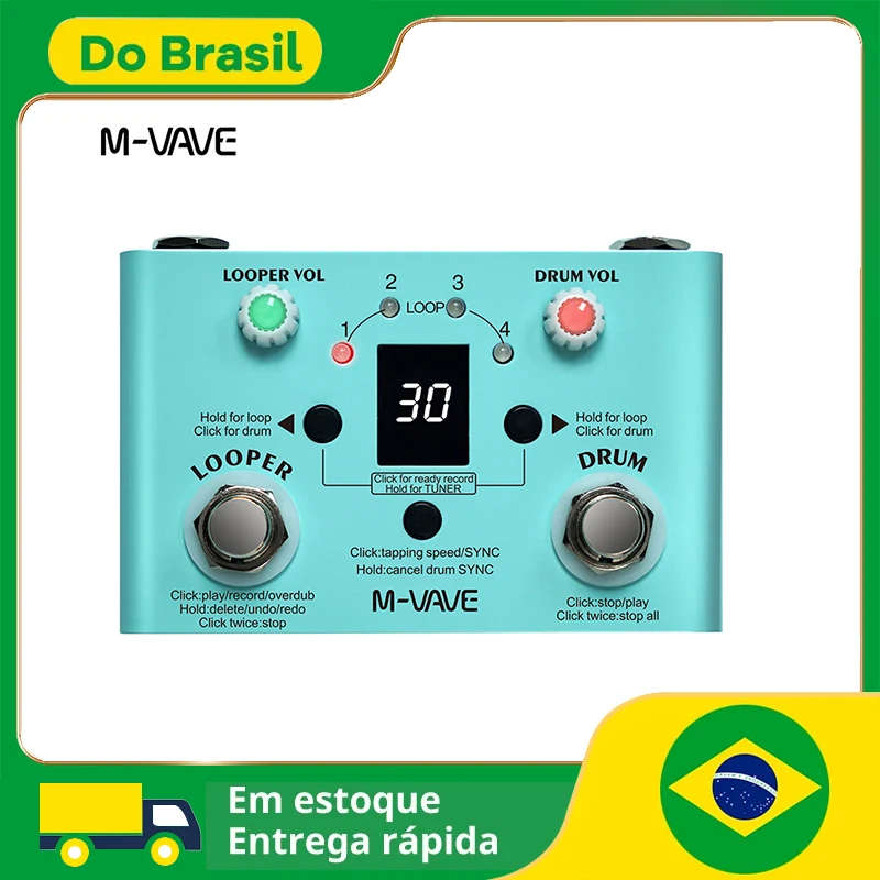 M-vave Lost Tempo V2 Drum Machines & Looper Pedal Uilt-in 30 Tambores 11 Min Tempo de Recodificação Sintonizador de Alta Precisão Pedal de Efeito de Guitarra