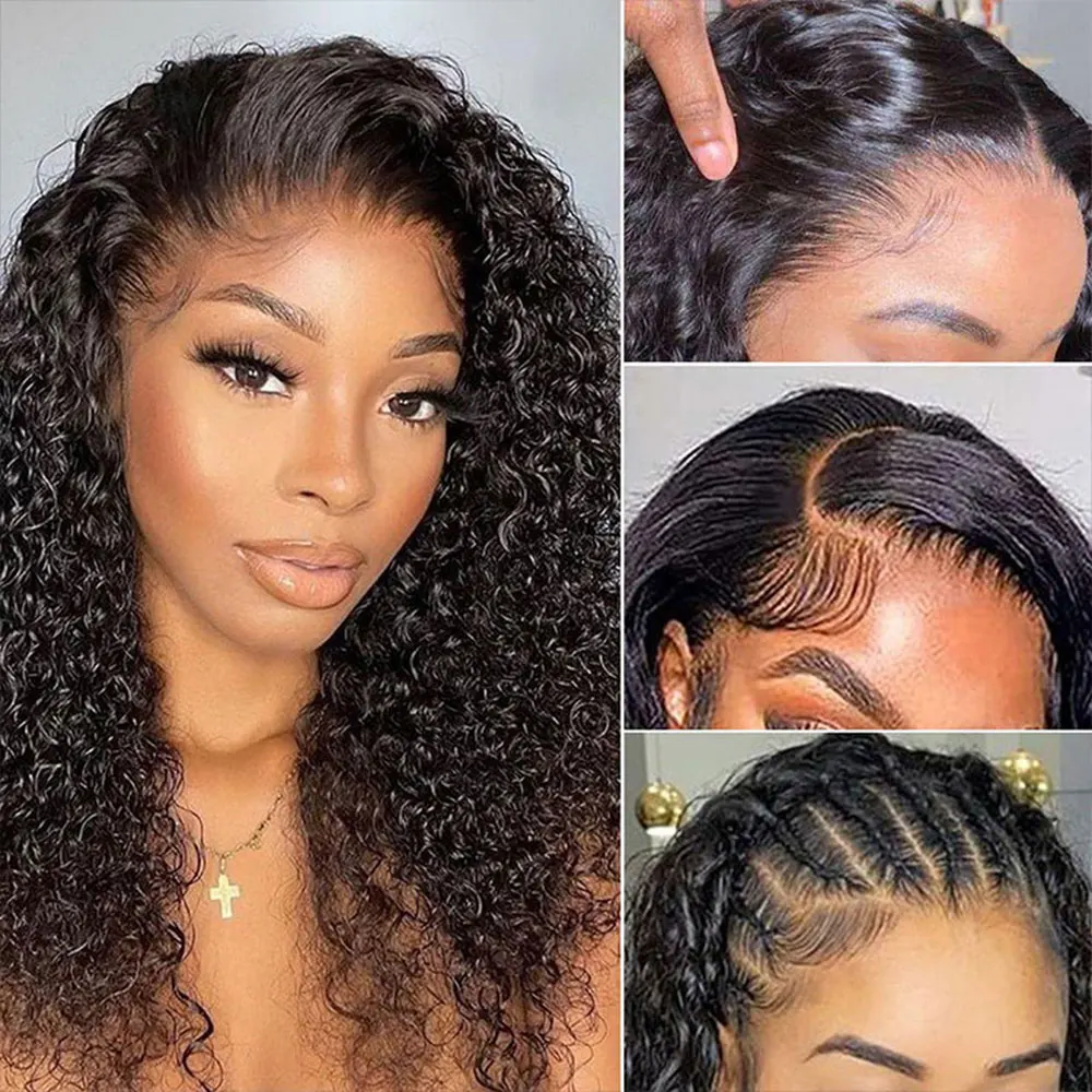 250% الكثافة 13x4 HD الدانتيل شعر مستعار أمامي قبل قطعها البرازيلي شعر بشري مجعد موجة عميقة الباروكات الأمامية للنساء شعر مستعار أسود طبيعي