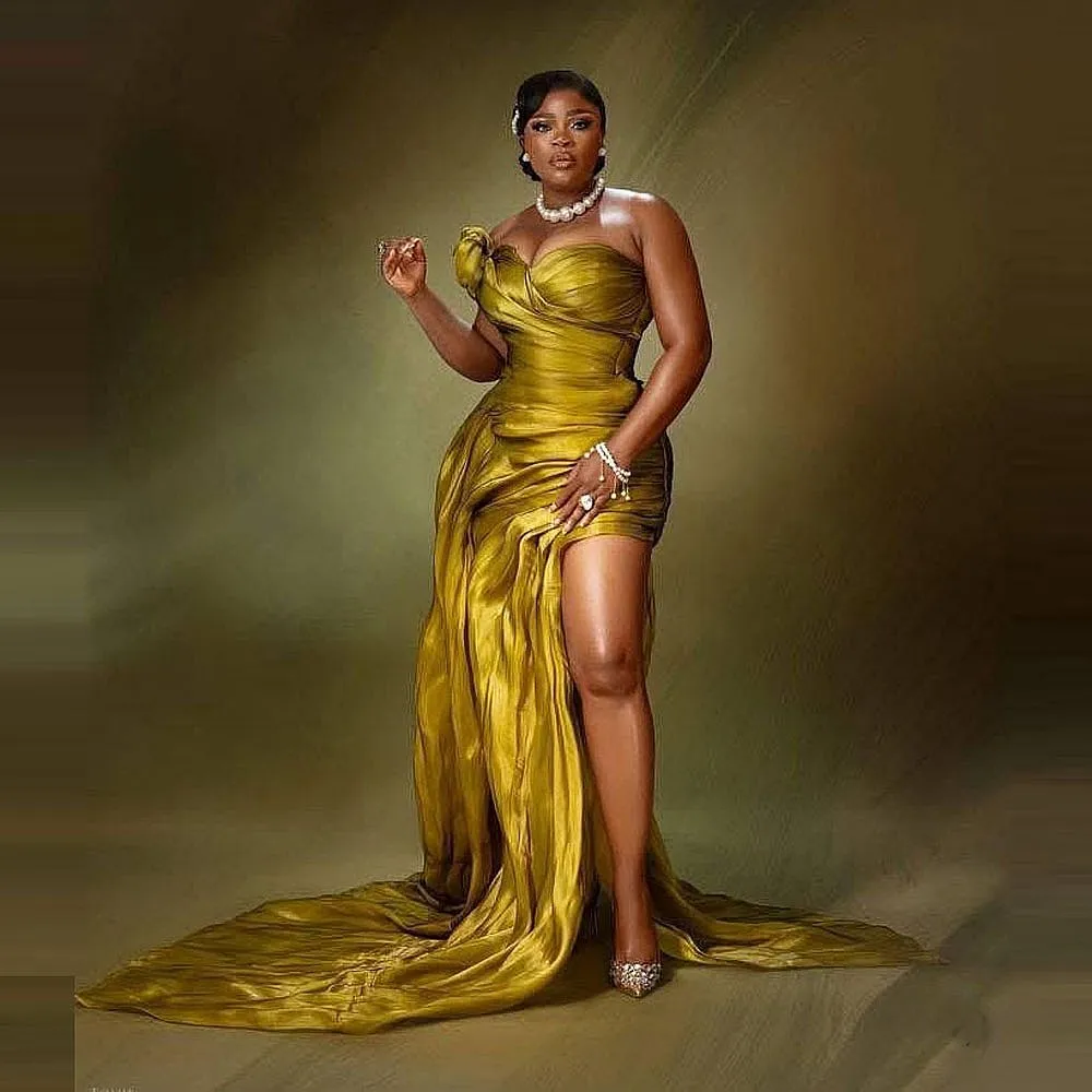 

Aso Ebi Mermaid Prom Dresses With Sweetheart High Slit Sexy Evening Dress Sweep Train Women Party Gowns