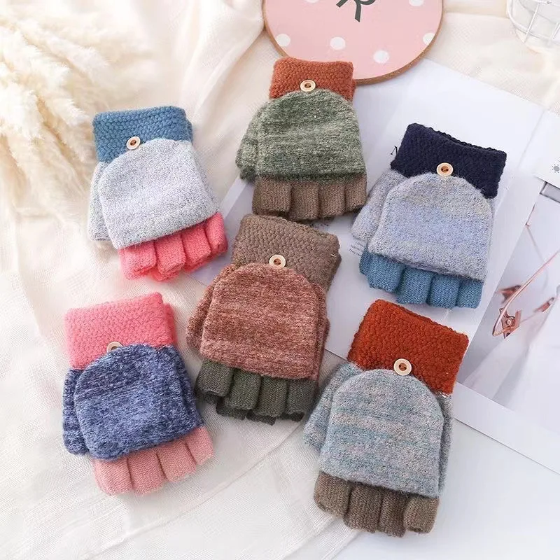 Winter Warm Flip Cover Knitted Gloves Soft Skin Friendly Windproof and Touch Screen Gloves Suitable for Cycling and Writing