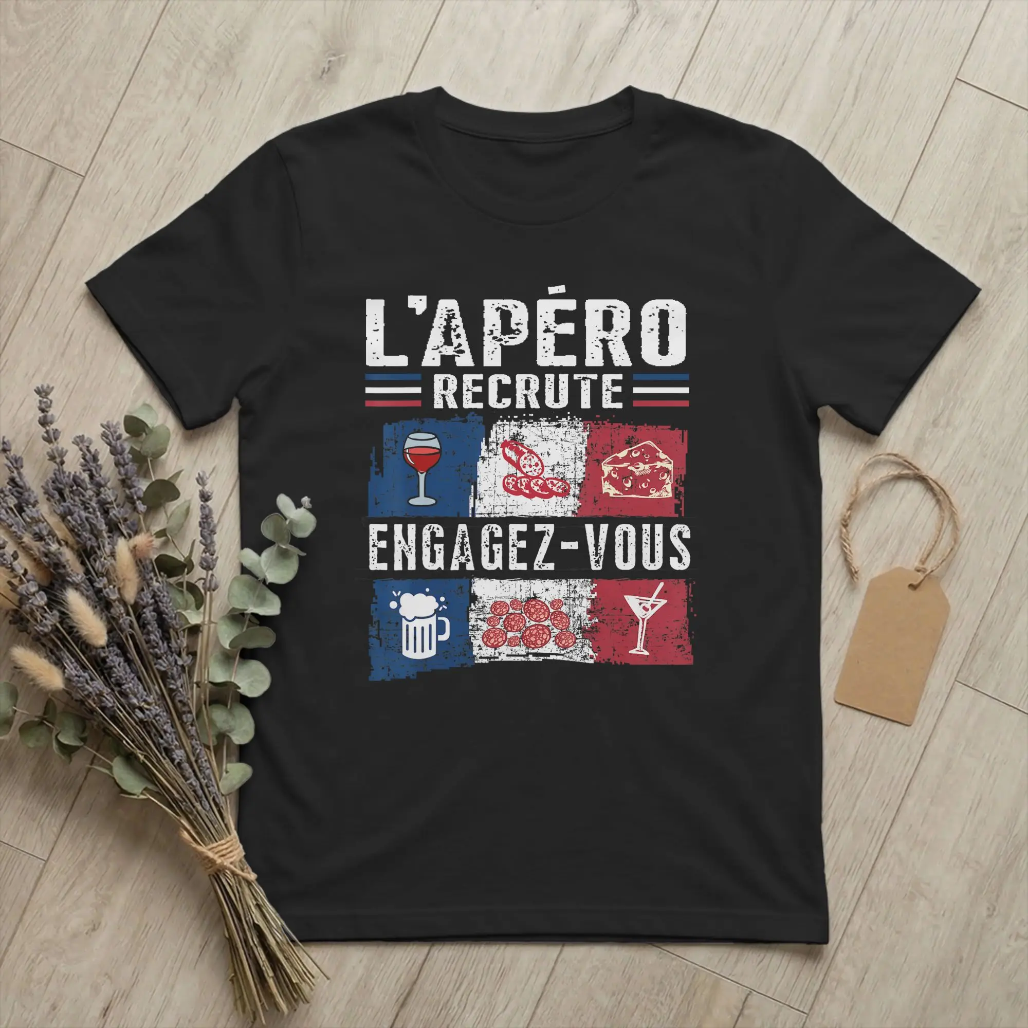 Camisetas para hombre L'Apero Recrute Engage-Vous Humor Apero, camiseta de algodón Vintage, camisetas de manga corta, ropa con cuello redondo, regalo