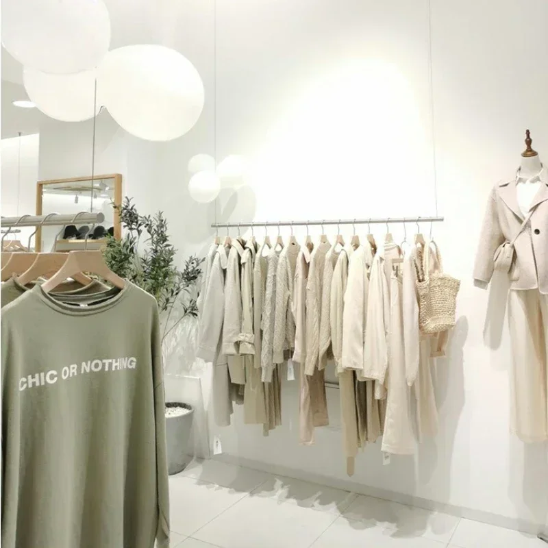 

New Stainless steel clothing store hanging ceiling silver wall steel wire hanging rack display rack