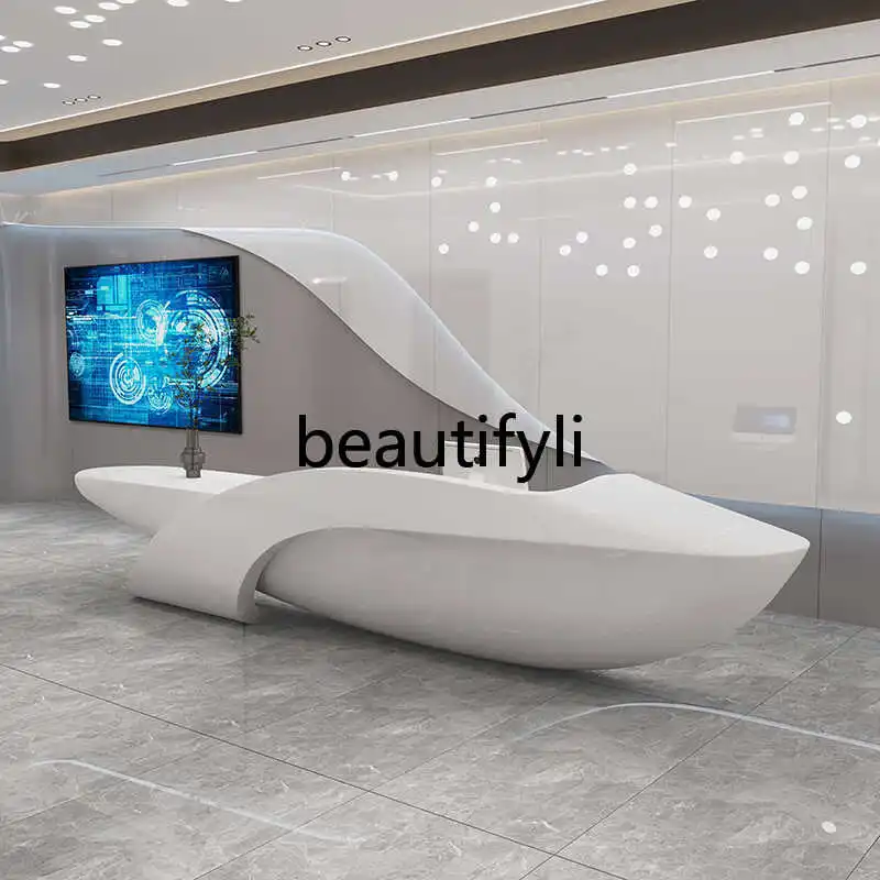 Paint special-shaped fiberglass front desk beauty salon bar counter curved simple company reception desk checkout page