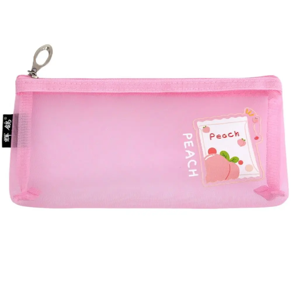 Portable Cute Mesh Pencil Case Cartoon Creative Stationery Storage Bag Nylon Mesh Breathable Net Pen Bag Girl