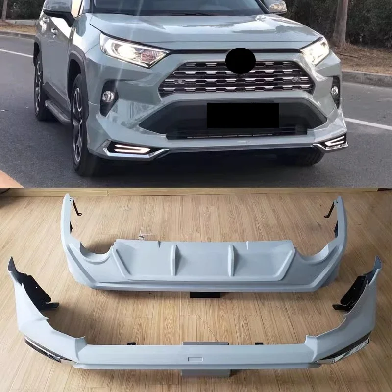Car Front Lip with Daytime Running Light Rear Lip for Toyota RAV4 2020 Modified New Style Unpainted Spoiler Body Kit Accessories