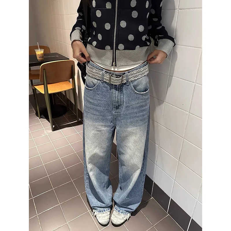 

Women Vintage Blue Gothic Y2k Baggy Cargo Jeans Aesthetic 2000s 90s Harajuku Denim Trousers streetwear Oversize Wide Leg Pants