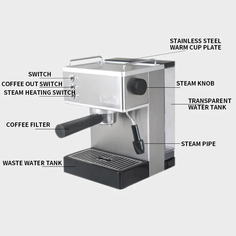 Espresso coffee hine stainless steel boiler high pressure commercial full semi-automatic steam milk froth