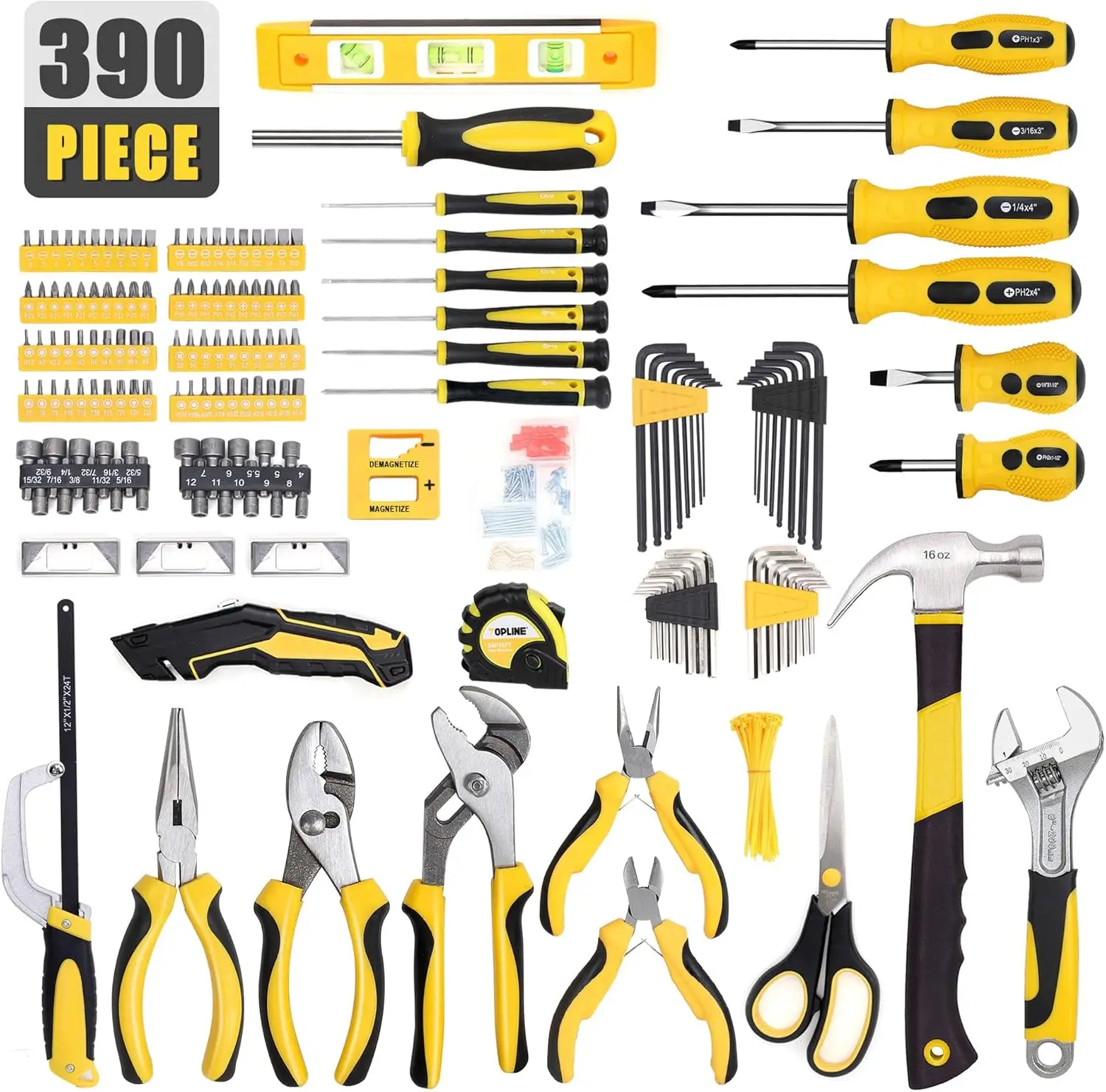 TOPLINE 390-Piece Hand Tool Kits for Home, 14-Inch Wide Mouth Tool Bag with Tools Included, Home Tool Set for Men, General Hom