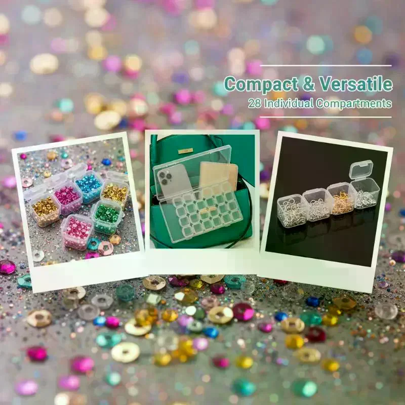 28 Grid Adjustable Plastic Bead Storage Box Clear Container Organizer for Small Parts Craft Supplies Home Office Use