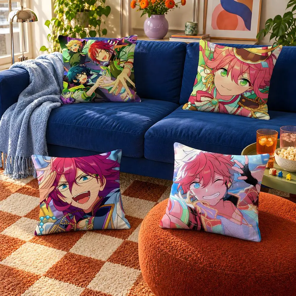 Game Ensemble Stars!! Enstars Knights Cushion Cover Throw Pillow Soft Short Plush Cozy Durable For Sofa Bedroom Home Decor Gift
